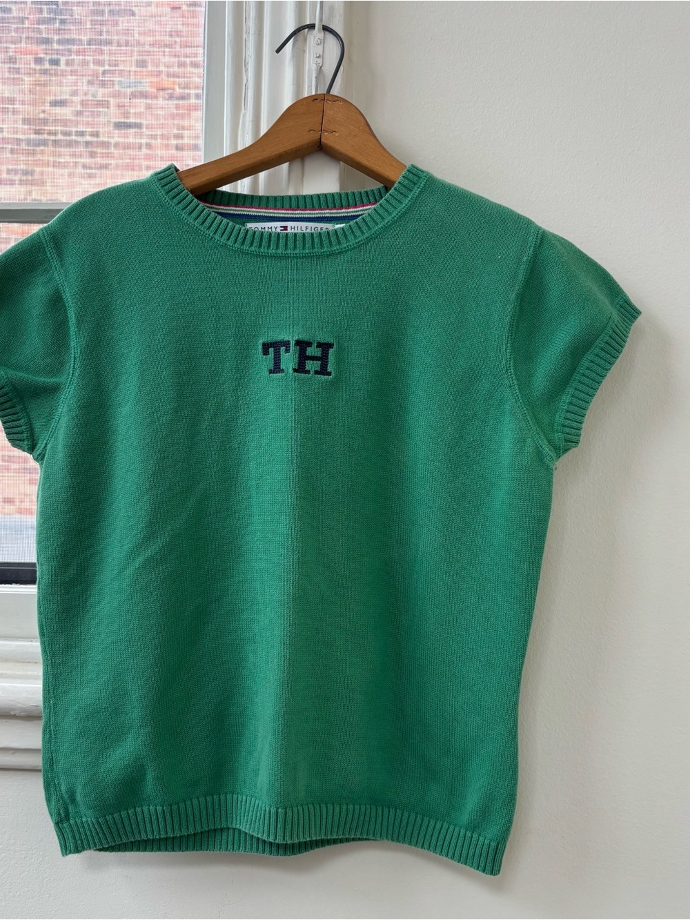 Tommy Hilfiger Emerald Green Crewneck Short-Sleeve Knit Sweater